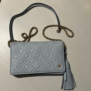 Tori Burch Bag Baby Blue Bag with tassle and gold chain handle